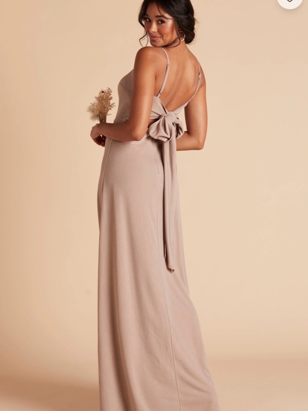 PETITE Birdy Grey Neutral Bow-Back Spaghetti Strap Maxi Dress